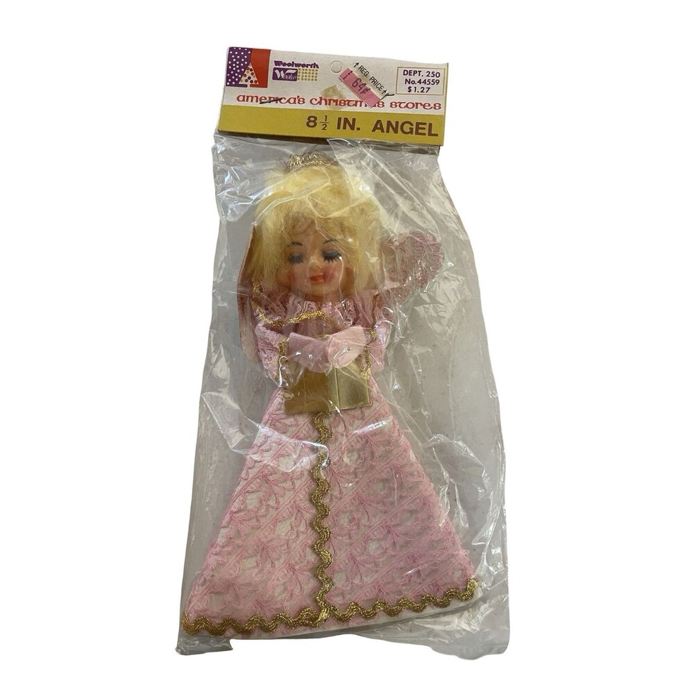 Woolco Christmas Celluloid Angel Pink MCM 8.5” Hong Kong 1960s Rare Kitsch New